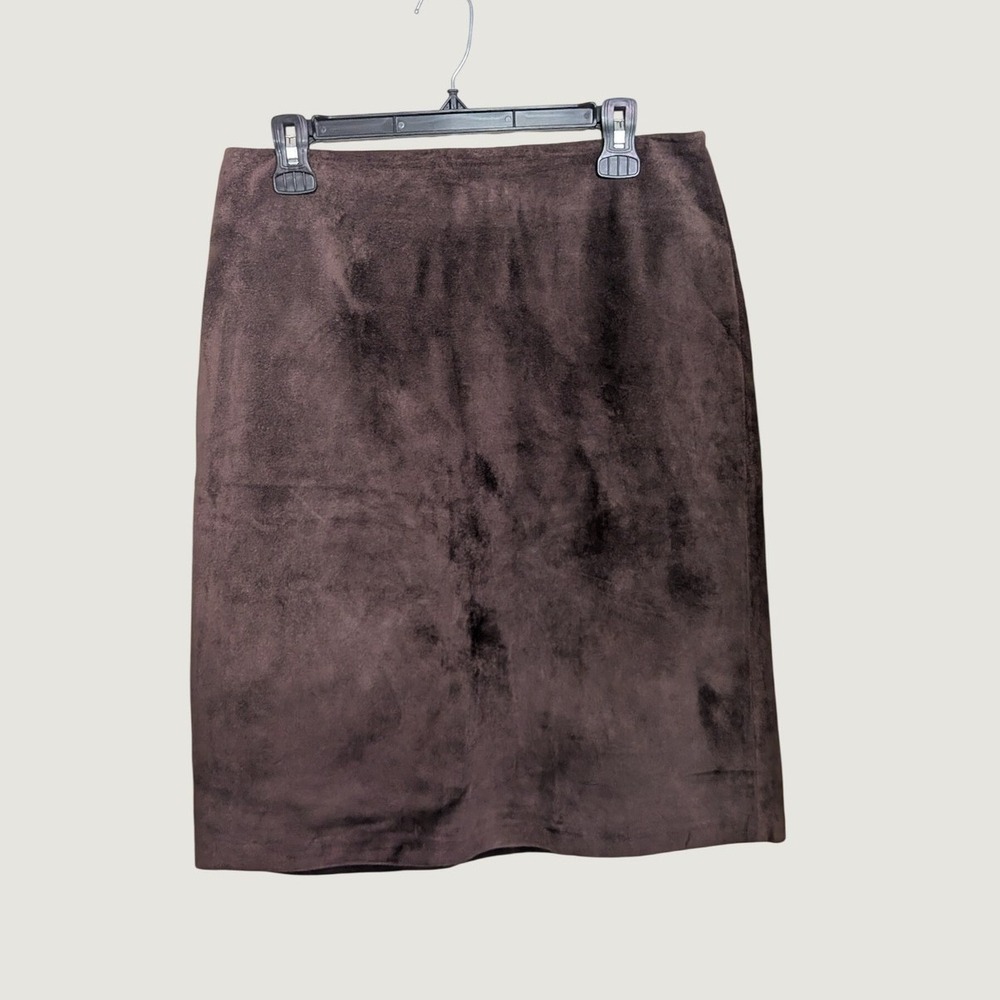 GAP Y2K Vintage Boho Western Chocolate Brown Suede Leather Pencil Skirt Size 8
